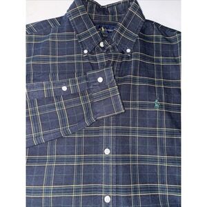 Ralph Lauren Navy and Green Plaid Men's Shirt